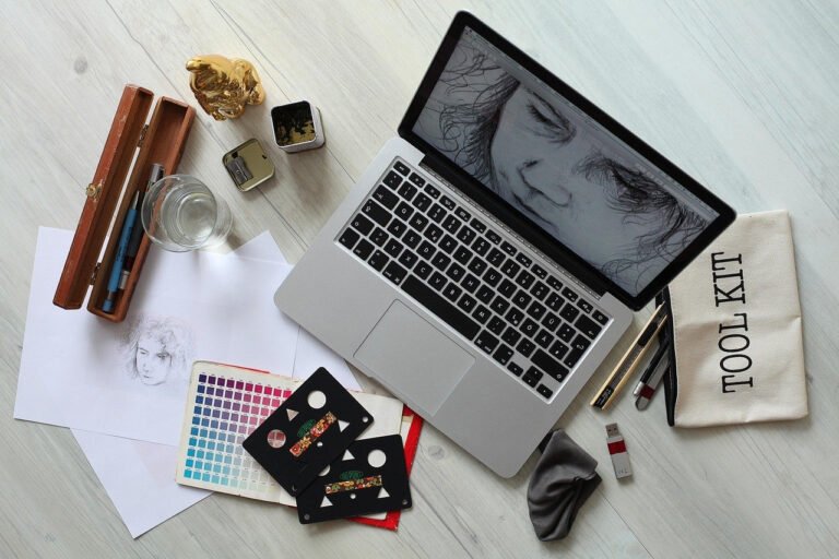 creative professional graphic design desk