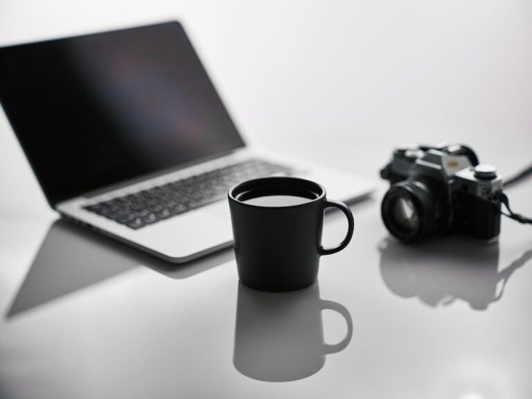 freelancer workspace laptop coffee ai