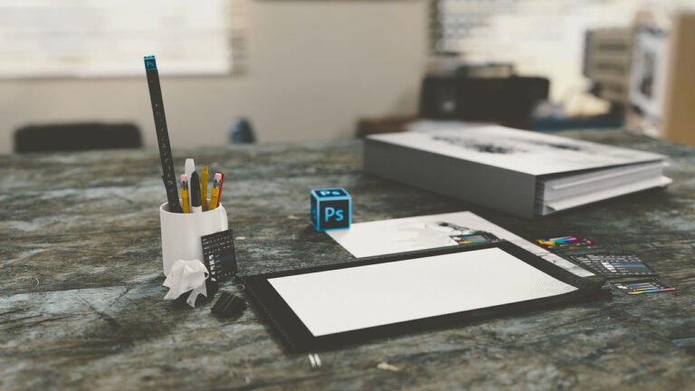 creative professional graphic design desk
